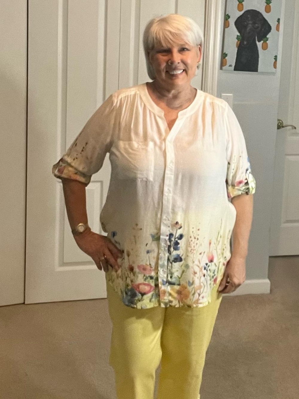 Intro Love the Fit Floral Blouse L Oversized Flowy Sheer Modal Spring Resort Top